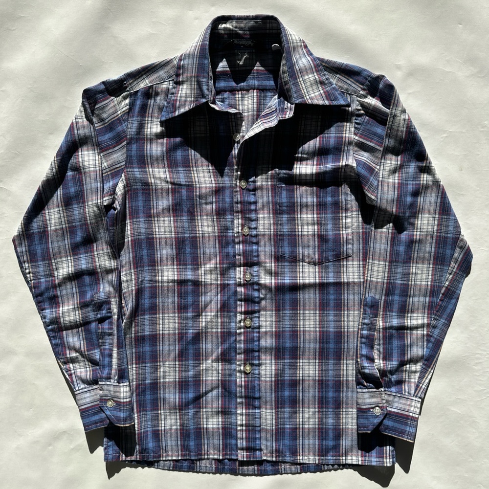 Vintage 60s 70s Purilan sportswear shirt plaid check pattern dress office shirt